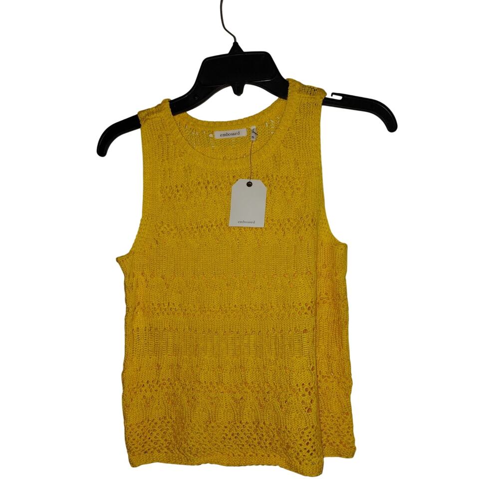 Women’s Yellow Crochet Boho Blouse Sleeveless Knit Top Lightweight Summer
